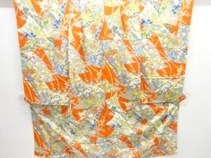 熨斗に草花模様子供着物（重ね衿付）